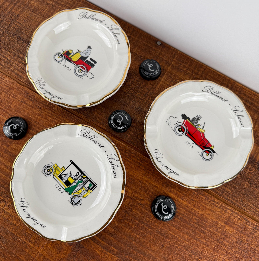 Set of 3 porcelain Vintage Billecart Salmon Champagne Ashtrays