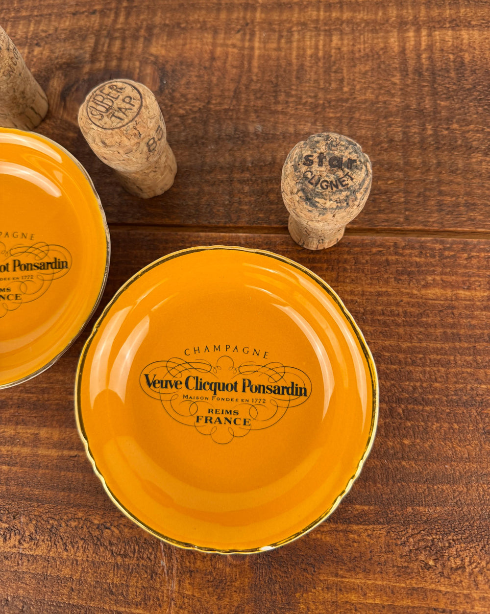 Set of 2 Vintage Veuve Clicquot Porcelain Ashtrays