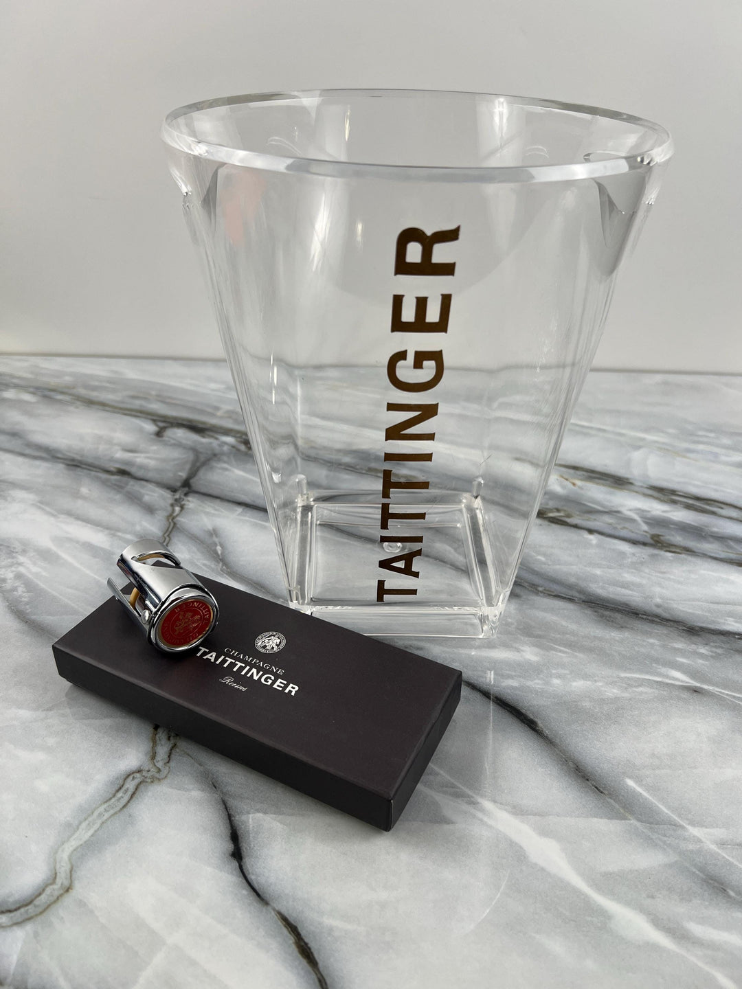 French Vintage Taittinger Champagne Set ( Ice Bucket, Stopper, Pen, Keychain )