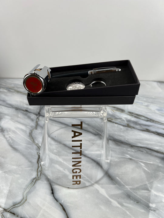 French Vintage Taittinger Champagne Set ( Ice Bucket, Stopper, Pen, Keychain )